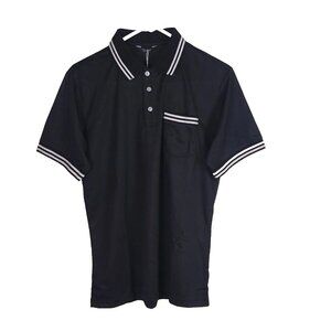 COOFANDY Men Polo Shirt Collard and Pocket With white Strips Black Small